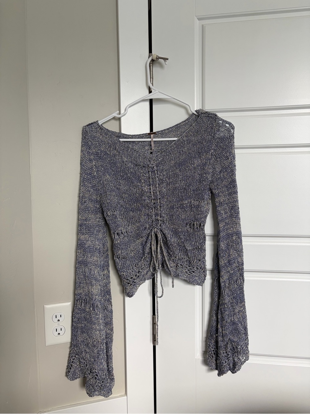 Free People Lavender Gray Tie-Front V-Neck Knit Sweater